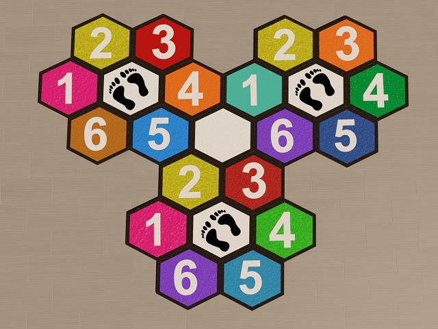 Rubber Tile Hopscotch and Chess Game Set Models  / 61500 - 16 Rubber Tile Hexagon Hopscotch Game Set (Special Series / Colorful) 