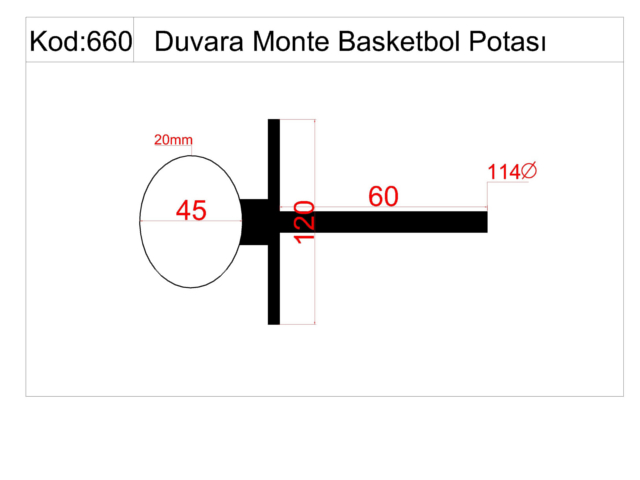Basketball Court Equipment / Wall Mounted Basketball Hoop with MDF Board (70x110) - 60214  Teknik Resim