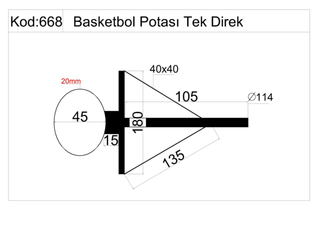 Basketball Court Equipment / Basketball Hoop with Glass Backboard (105x180) - 60274   Teknik Resim