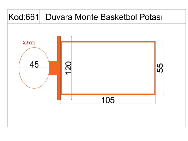 Basketball Court Equipment / Wall Mounted Basketball Hoop with Fiber Board (90x120) - 60218 Teknik Resim
