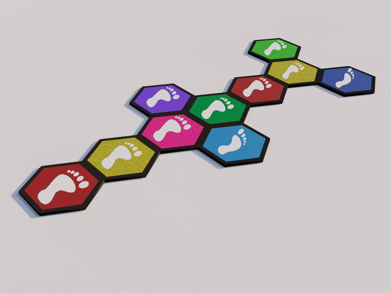 Rubber Tile Hopscotch and Chess Game Set Models  / 61500 - 12 Rubber Tile Step Hexagon Hopscotch Game Set (Special Series / Colorful) 