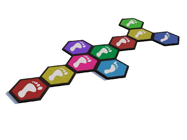 61500 - 12 Rubber Tile Step Hexagon Hopscotch Game Set (Special Series / Colorful) 