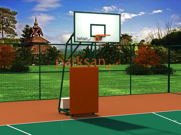 Basketball Court Equipment / Four Post Weighted Portable-Front Protected Basketball Hoop with Fiber Board (105x180) - 60296