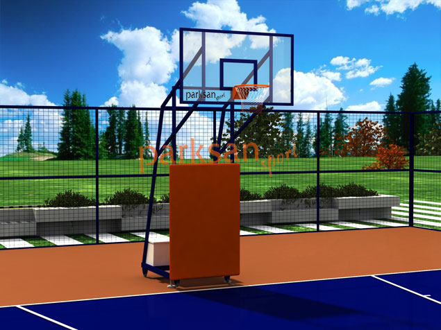 Basketball Court Equipment / Four Post Weighted Portable-Front Protected Basketball Hoop with Glass Backboard (105x180) - 60297