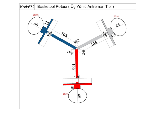 Basketball Court Equipment / Training Type Three-Way Basketball Hoop with Fiber Board (90x120) - 60282  Teknik Resim