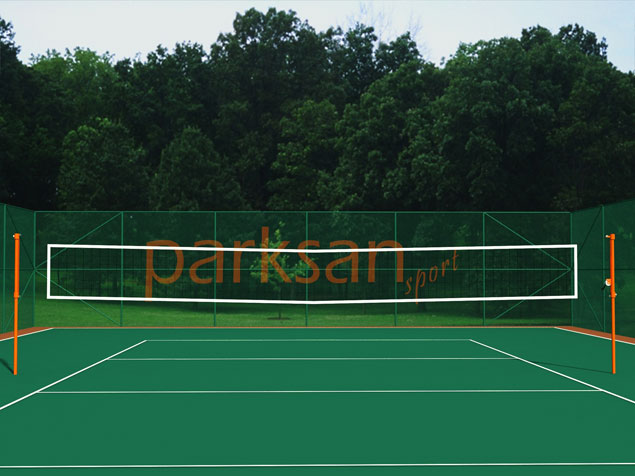 Volleyball Court Equipment / 60305 - Volleyball, Tennis Common Post Metal Height Adjustable + Net