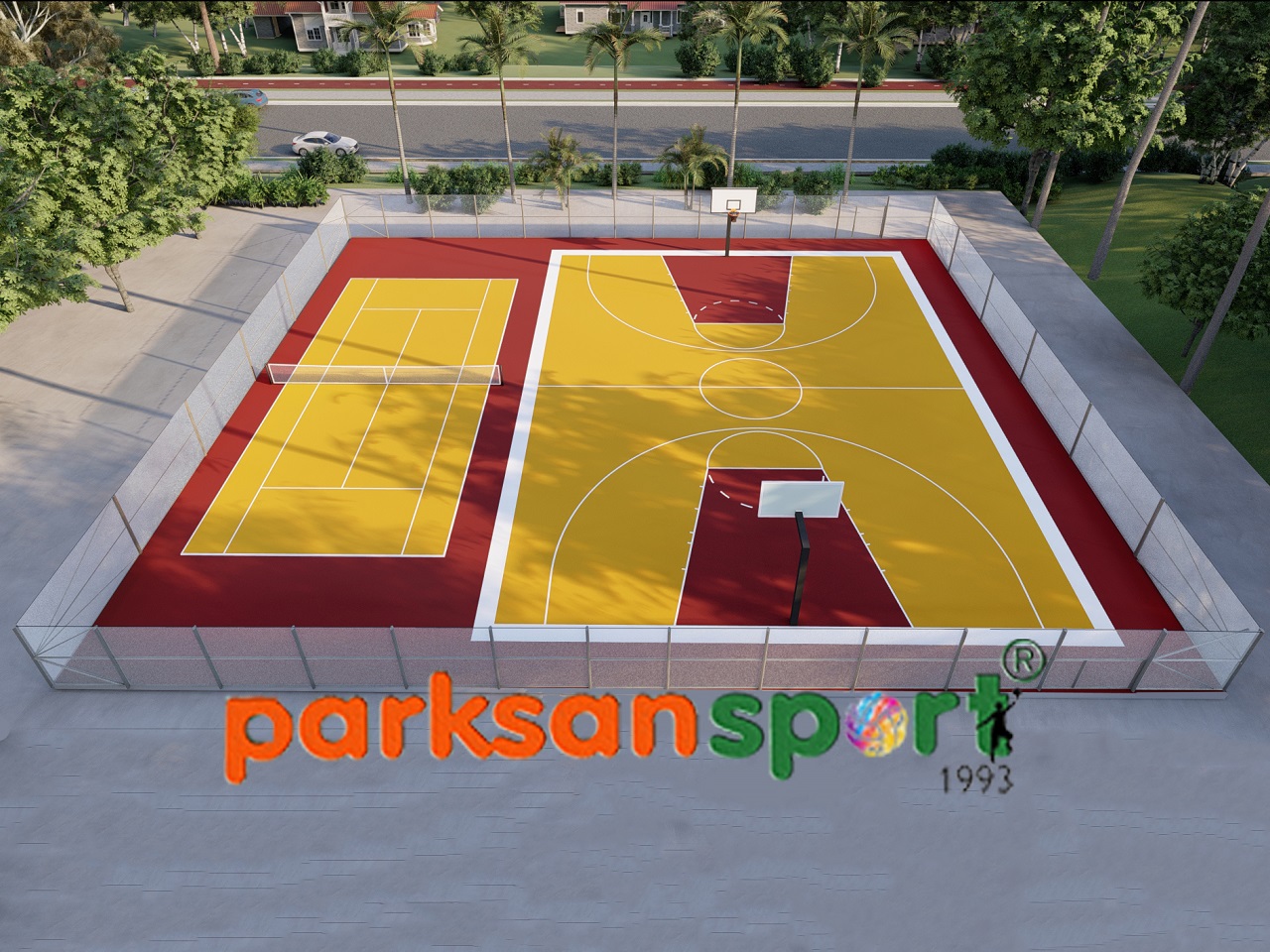 Construction of Sports Fields & Multi-Purpose Sports Fields / Double Open Sports Field (Basketball + Volleyball, Tennis) - 60150